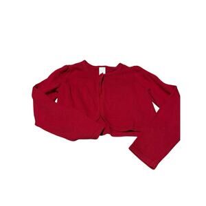 Gymboree 7/8 red one button open front shrung style sweater puff sleeves nwot